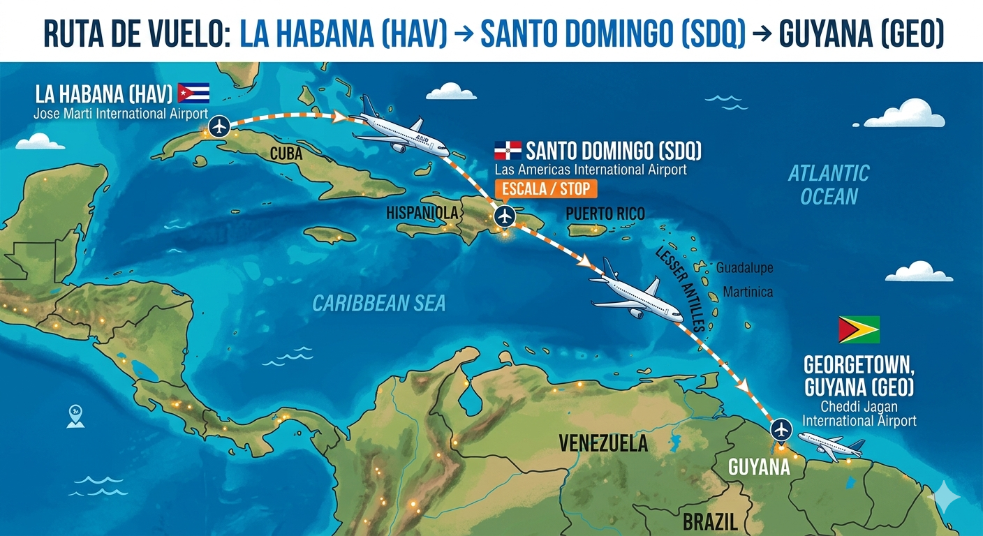 Ruta aérea desde La Habana hacia Georgetown
